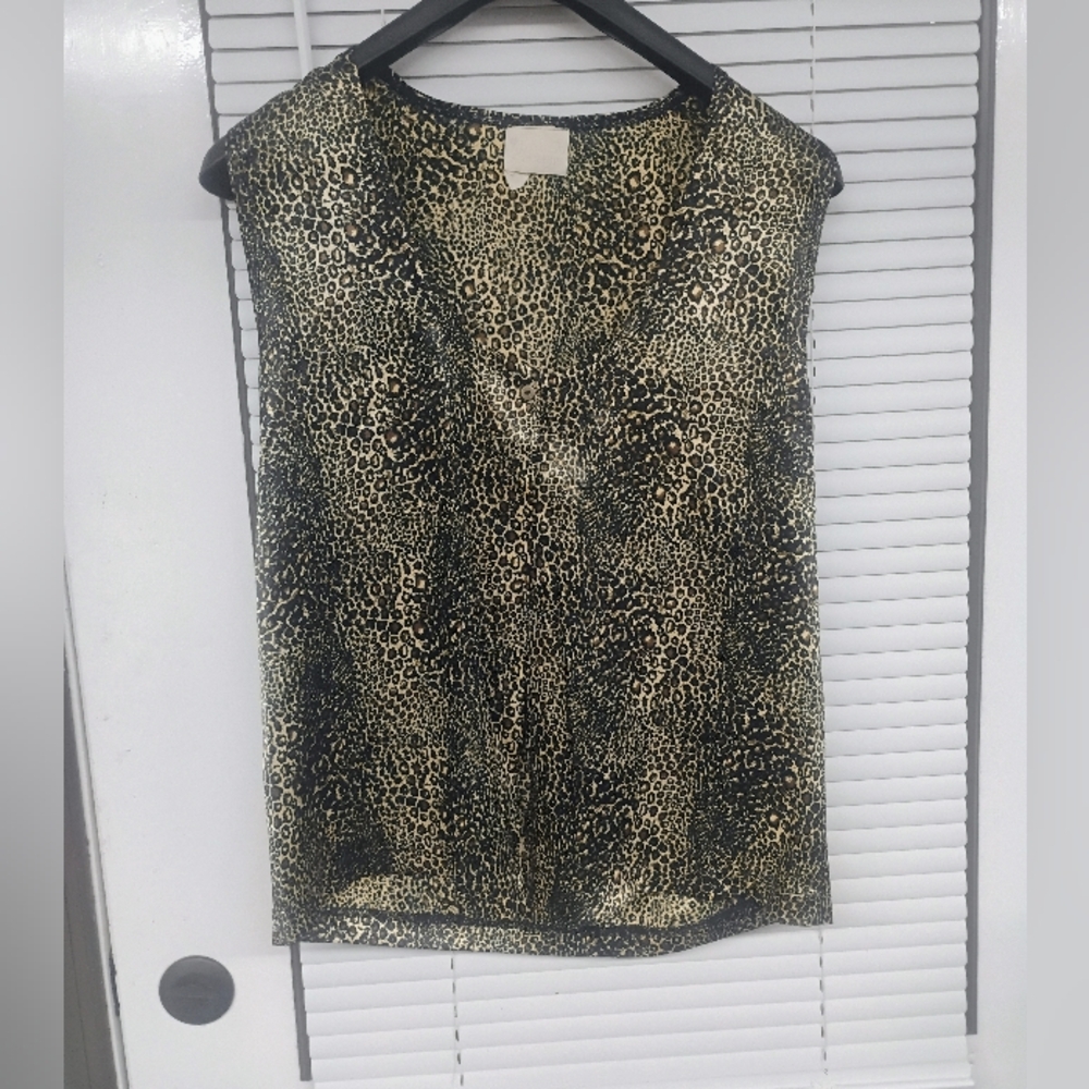 Vintage Bardinella Women’s Medium Silk Leopard Print Blouse Safari 90s Animal